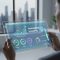 A man views a transparent tablet displaying a "Robo Advisor in Finance" interface with charts, portfolio allocation (stocks, bonds, estate), and benefits like "Automated Investing," "Low Fees," and "Secure."